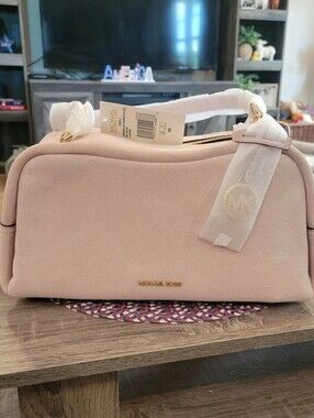 Michael Kors Pale Blush Suede Shoulder Bag with Gold Hardware